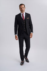 Mayfair Black Textured Three Piece Suit
